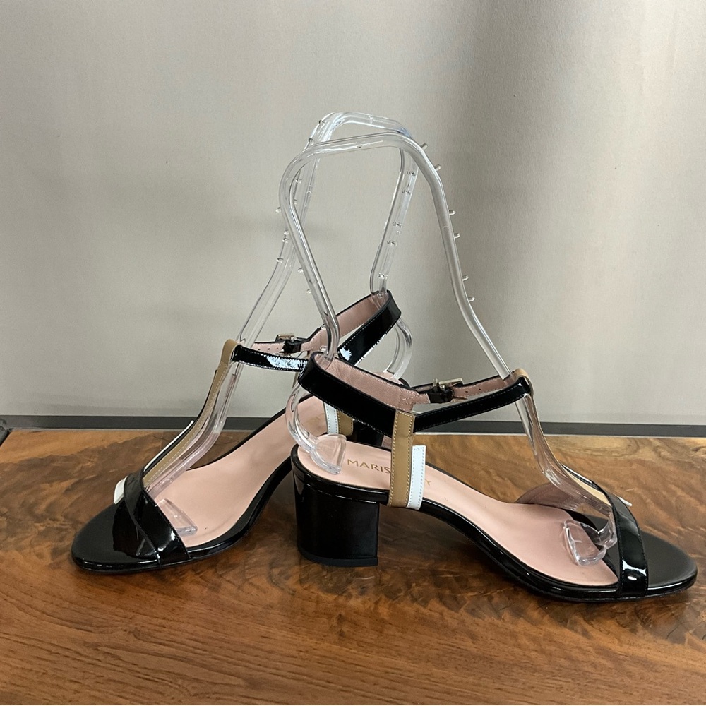 Marisa Rey Black, Tan, and White Patent Leather Sandal, New in Box - Picture 6 of 8